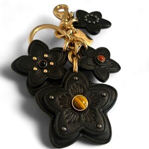 Coach Wildflower Mix Bag Charm Keychain Gold Black Multi in Smooth Leather NWOT